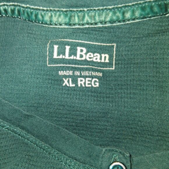 L.L. Bean Womens XL Waffle Knit Henley Top Shirt Green Layering Basic Stretch - Picture 4 of 10
